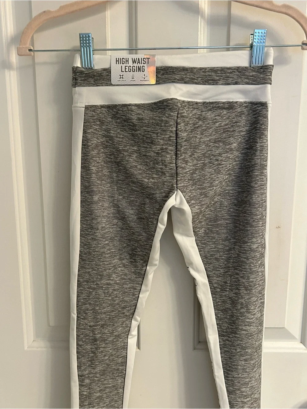 NWT-Girls Justice Gray & White Athletic Leggings with Logo Side Stripe